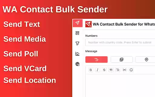 WA Contact Bulk Sender for Whatsapp™  from Chrome web store to be run with OffiDocs Chromium online