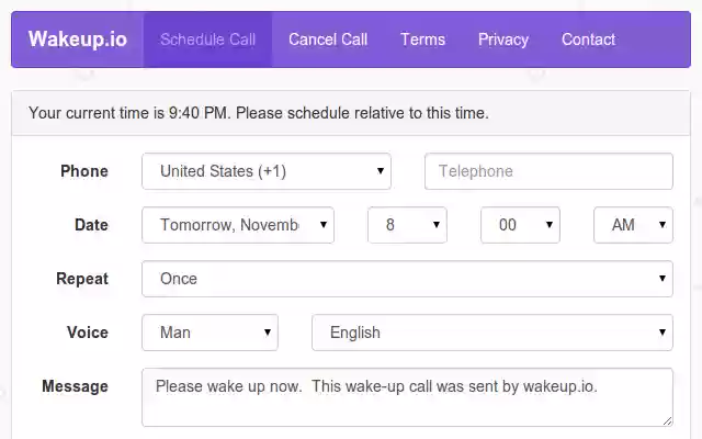 Wakeup.io Free Online Wake up Call Service from Chrome web store to be run with OffiDocs Chromium online Wakeup.io Free Online Wake up Call Service from Chrome web store to be run with OffiDocs Chromium online