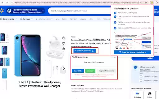 Walmart Review Extractor  from Chrome web store to be run with OffiDocs Chromium online