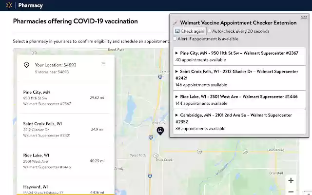 walmart vaccine appointment checker extension  from Chrome web store to be run with OffiDocs Chromium online