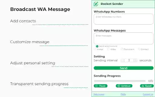 WARocket Sender Free Extension  from Chrome web store to be run with OffiDocs Chromium online