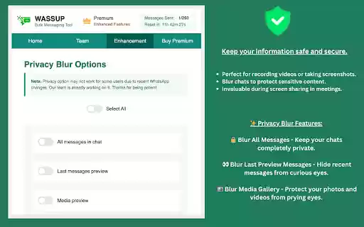 Wassup Bulk Message Sender  from Chrome web store to be run with OffiDocs Chromium online