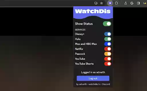 WatchDis  from Chrome web store to be run with OffiDocs Chromium online