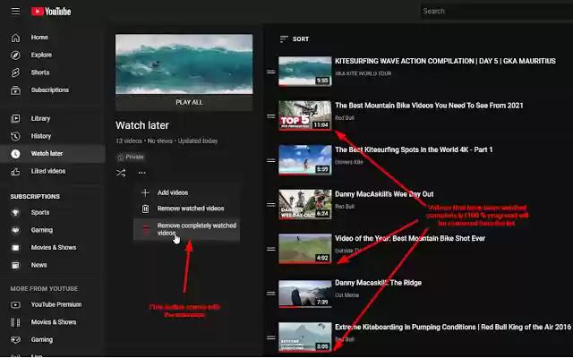 Watched Videos On YouTube Remover  from Chrome web store to be run with OffiDocs Chromium online