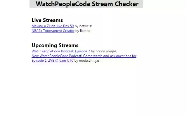 WatchPeopleCode Stream Checker  from Chrome web store to be run with OffiDocs Chromium online