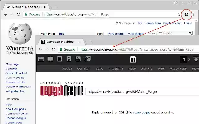 Wayback Machine Lookup  from Chrome web store to be run with OffiDocs Chromium online