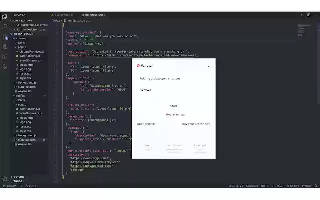 Waywo (What are you working on?)  from Chrome web store to be run with OffiDocs Chromium online