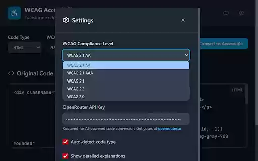 Chrome web mağazasından WCAG Erişilebilirlik Dönüştürücüsü, OffiDocs Chromium çevrimiçi ile çalıştırılacak Chrome web mağazasından WCAG Erişilebilirlik Dönüştürücüsü, OffiDocs Chromium çevrimiçi ile çalıştırılacak