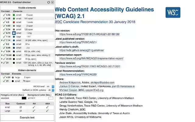 Pemeriksa kontras warna WCAG dari toko web Chrome untuk dijalankan dengan OffiDocs Chromium online