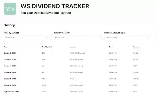 WealthSimple Dividend Tracker  from Chrome web store to be run with OffiDocs Chromium online