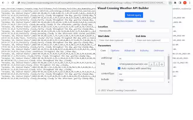 Weather API Request Builder  from Chrome web store to be run with OffiDocs Chromium online