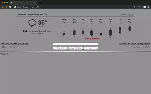 Weather Widget New Tab Page  from Chrome web store to be run with OffiDocs Chromium online