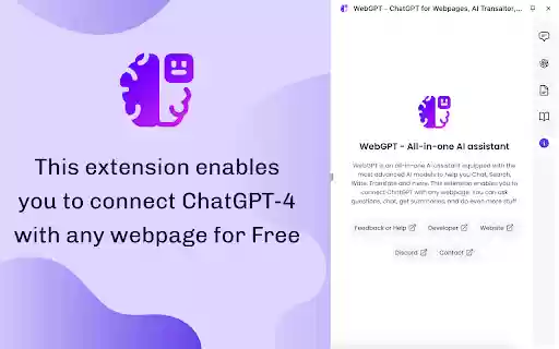 WebGPT ChatGPT for Webpages, Free AI Copilot by ChatGPT 4  from Chrome web store to be run with OffiDocs Chromium online