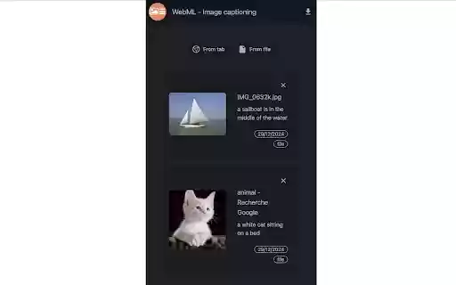webml image captioning  from Chrome web store to be run with OffiDocs Chromium online