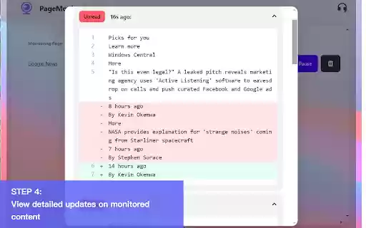 WebpageMonitor  from Chrome web store to be run with OffiDocs Chromium online