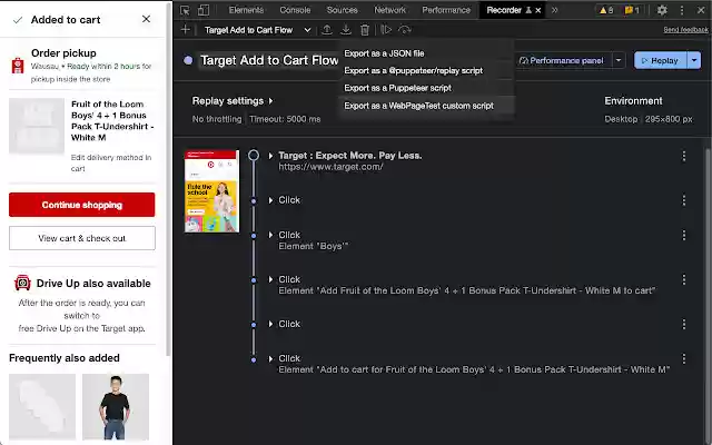 WebPageTest Recorder Extension  from Chrome web store to be run with OffiDocs Chromium online