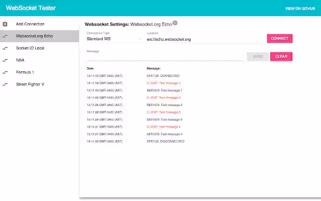 WebSocket Tester  from Chrome web store to be run with OffiDocs Chromium online