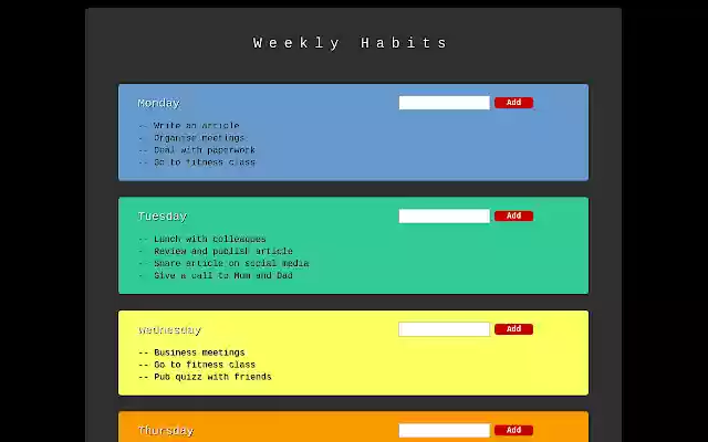 Weekly Habits from Chrome web store to be run with OffiDocs Chromium online Weekly Habits from Chrome web store to be run with OffiDocs Chromium online