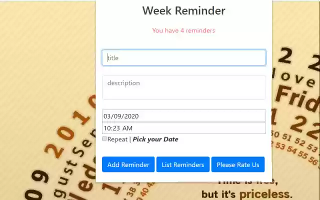 Weekly Reminders for Google Chrome™  from Chrome web store to be run with OffiDocs Chromium online