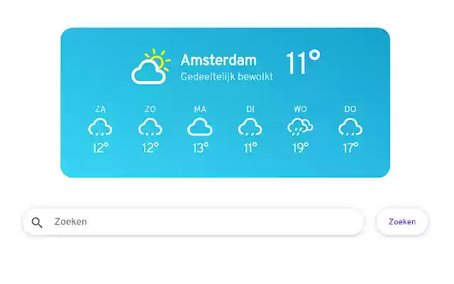 Weer weersvoorspelling bij elk nieuw tab from Chrome web store to be run with OffiDocs Chromium online Weer weersvoorspelling bij elk nieuw tab from Chrome web store to be run with OffiDocs Chromium online