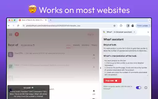 Wharf in browser assistant  from Chrome web store to be run with OffiDocs Chromium online