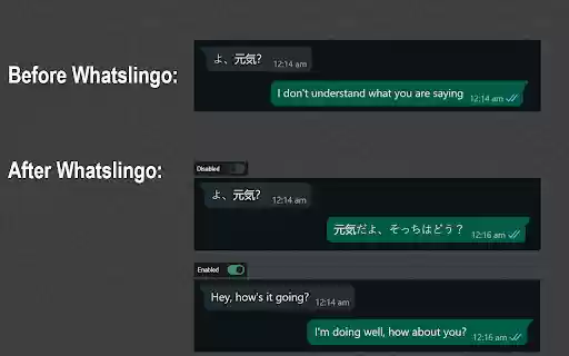 WhatsLingo WhatsApp Chats AI Translator  from Chrome web store to be run with OffiDocs Chromium online