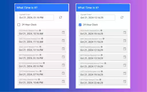 What Time Is It?  from Chrome web store to be run with OffiDocs Chromium online