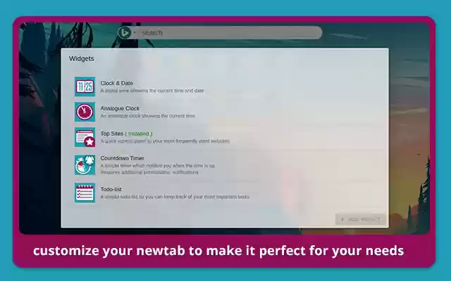 Widget NewTab  from Chrome web store to be run with OffiDocs Chromium online