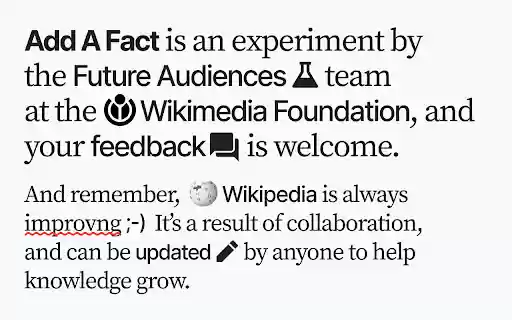 Wikipedia Add A Fact  from Chrome web store to be run with OffiDocs Chromium online