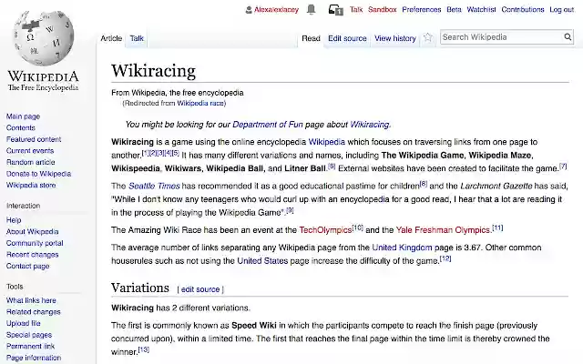 Wikipedia Race  from Chrome web store to be run with OffiDocs Chromium online