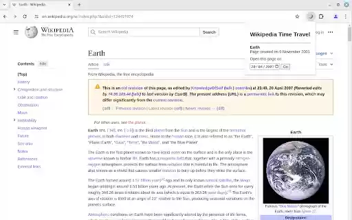 Wikipedia Time Travel  from Chrome web store to be run with OffiDocs Chromium online