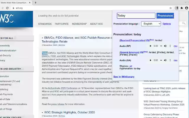 Wiktionary Pronounce Selection from Chrome web store to be run with OffiDocs Chromium online Wiktionary Pronounce Selection from Chrome web store to be run with OffiDocs Chromium online