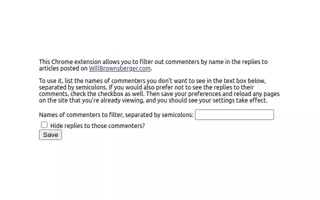 WillBrownsberger.com Filter  from Chrome web store to be run with OffiDocs Chromium online