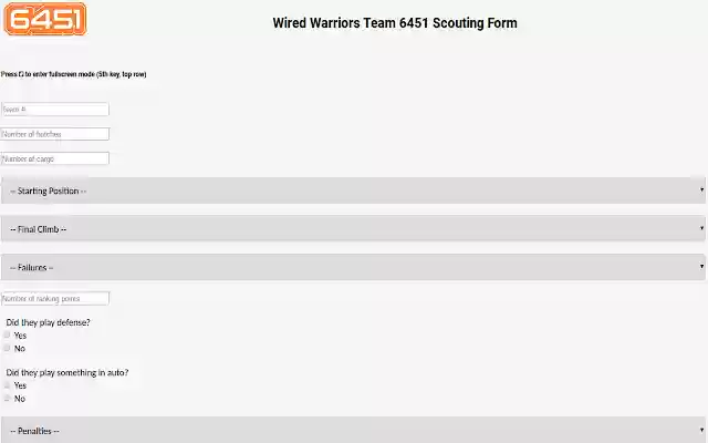 Wired Warriors 6451 Scouting Form  from Chrome web store to be run with OffiDocs Chromium online