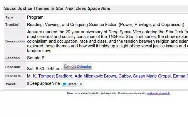 WisCon program helper for Google Calendar™ from Chrome web store to be run with OffiDocs Chromium online WisCon program helper for Google Calendar™ from Chrome web store to be run with OffiDocs Chromium online