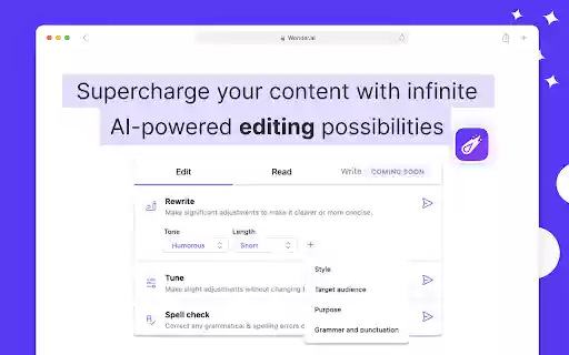 Wonder AI Your GPT writing assistant  from Chrome web store to be run with OffiDocs Chromium online