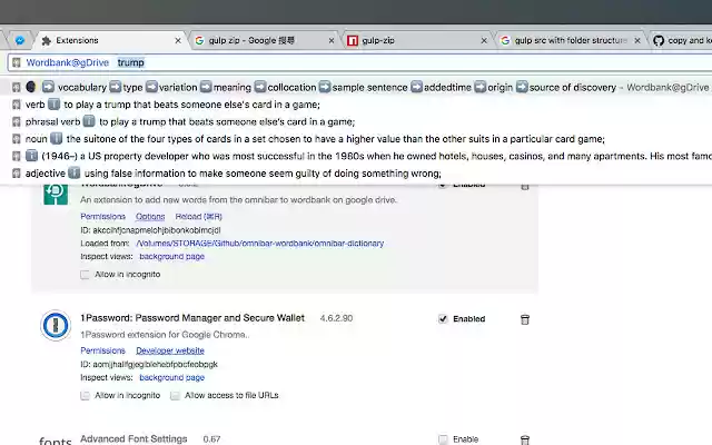 Wordbank@gDrive  from Chrome web store to be run with OffiDocs Chromium online