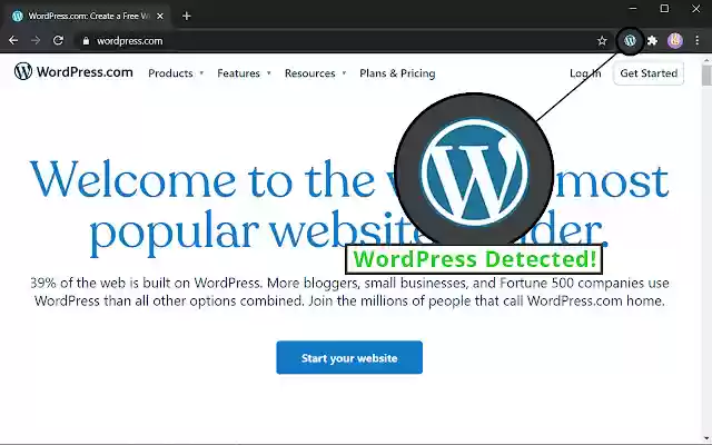 WordPress Detector  from Chrome web store to be run with OffiDocs Chromium online