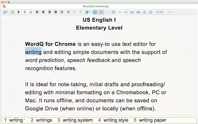 WordQ US I  from Chrome web store to be run with OffiDocs Chromium online