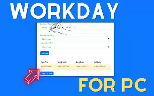 Workday app for pc,windows and Mac (Free use) from Chrome web store to be run with OffiDocs Chromium online Workday app for pc,windows and Mac (Free use) from Chrome web store to be run with OffiDocs Chromium online
