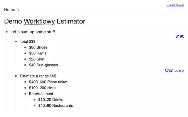 WorkFlowy Estimator from Chrome web store to be run with OffiDocs Chromium online WorkFlowy Estimator from Chrome web store to be run with OffiDocs Chromium online