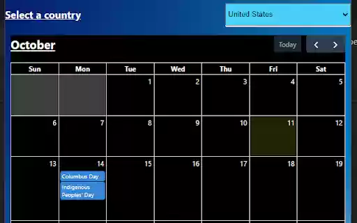 World Holiday Calendar  from Chrome web store to be run with OffiDocs Chromium online