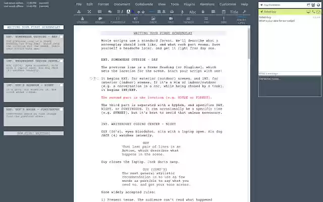 WriterDuet  from Chrome web store to be run with OffiDocs Chromium online