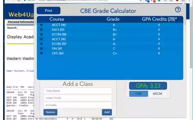 WWU CBE GPA Calculator  from Chrome web store to be run with OffiDocs Chromium online