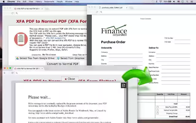 OffiDocs Chromium オンラインで実行する Chrome Web ストアからの XFA PDF から通常の PDF (XFA フォーム フラット化)