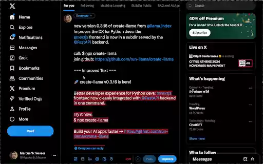 X Post Improver  from Chrome web store to be run with OffiDocs Chromium online