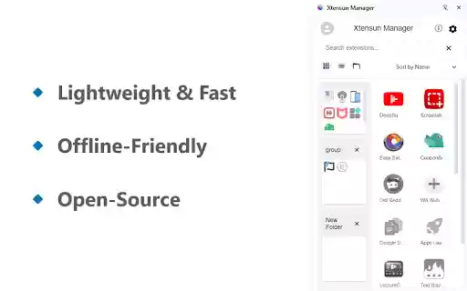 Xtensun Manager  from Chrome web store to be run with OffiDocs Chromium online