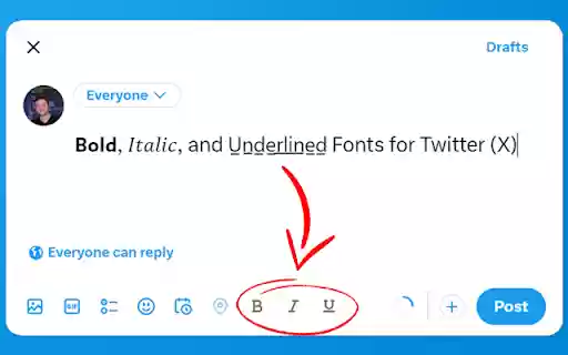 X (Twitter) Post Text Editor Bold, Italic, Underline  from Chrome web store to be run with OffiDocs Chromium online