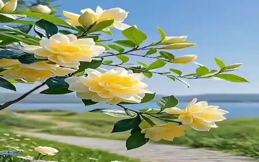 yellow camellia wallpaper  from Chrome web store to be run with OffiDocs Chromium online