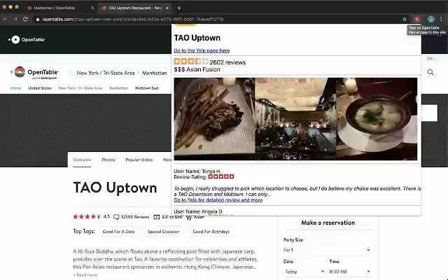 Yelp on OpenTable  from Chrome web store to be run with OffiDocs Chromium online